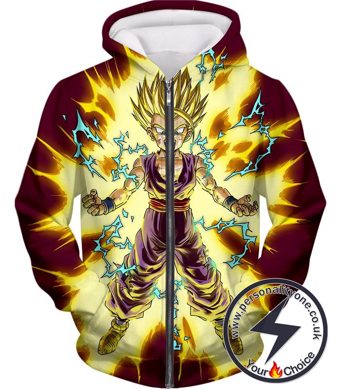 Dragon Ball Super Ultimate Fighter Super Saiyan 2 Gohan Rising Action Anime Zip Up Hoodie